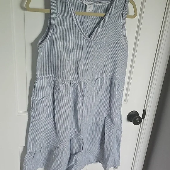 NWOT Lucky Brand Blue Sleeveless V-Neck Tiered Linen Sundress - Picture 3 of 5